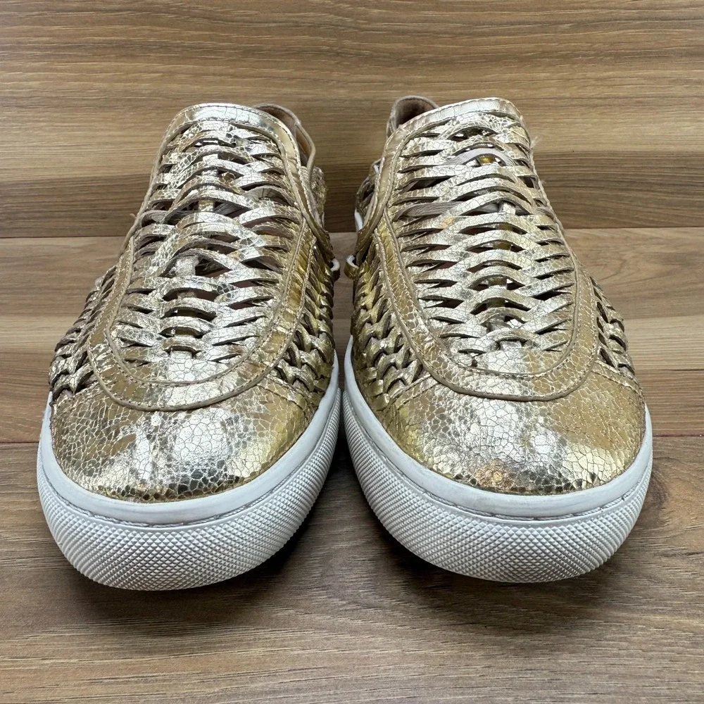 Tory Burch Huarache Sneakers Womens 10.5 Gold Weave Woven Leather
